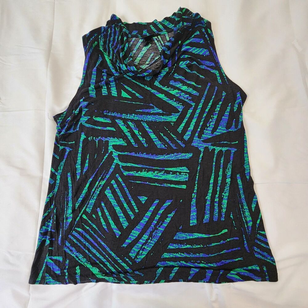 Mossimo Top Artsy Drape Cowl Neck Black IKAT Bohemian Sleeveless Women's XXL